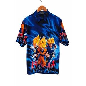 2001 Dragon Ball Z Super Saiyan Button-up Shirt Goku Vegeta and Trunks. Size XL